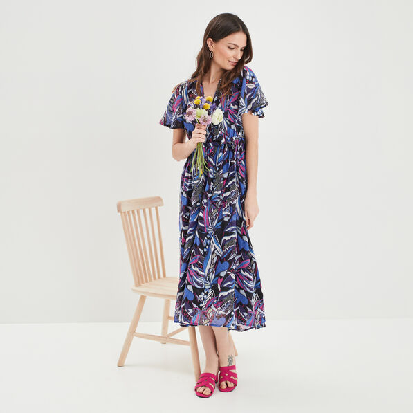 robe longue evasee col cache coeur noir femme Robe longue évasée col cache-coeur noir femme