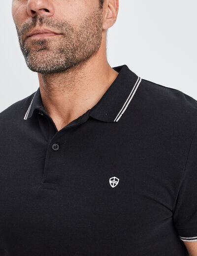 Polo manches courtes bords contrastés noir homme