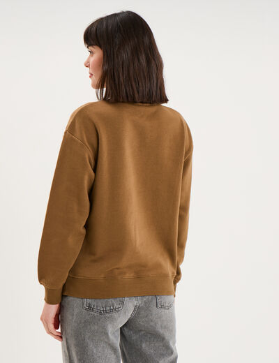 Sweat col rond manches longues beige femme