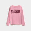 T-shirt col rond manches longues coton vieux rose fille