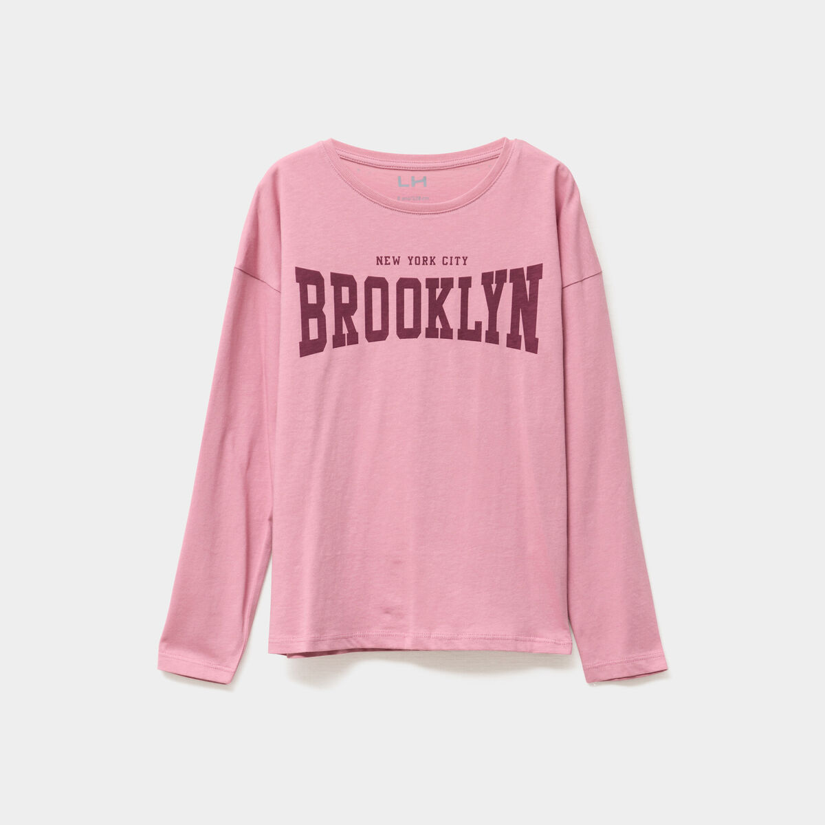 T-shirt col rond manches longues coton vieux rose fille