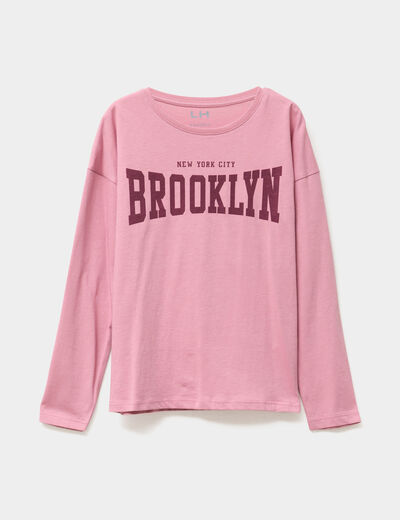 T-shirt col rond manches longues coton vieux rose fille
