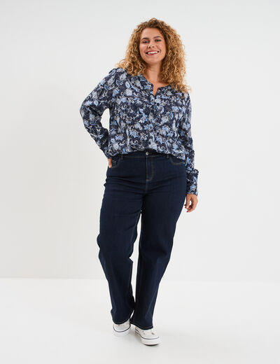 Chemise col mao Modavista bleu marine femme grande taille