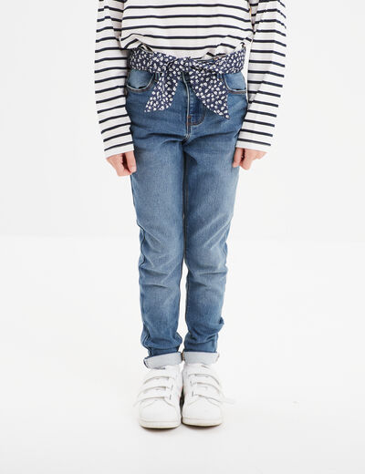 Jean stretch skinny ceinture foulard denim stone fille