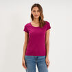 T-shirt coton col rond manches courtes prune femme