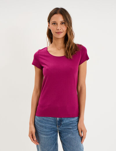T-shirt coton col rond manches courtes prune femme