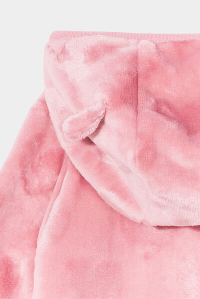 Gilet fausse fourrure zippé à capuche vieux rose bébé fille
