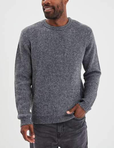 Pull col rond à manches longues gris foncé homme