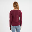 T-shirt coton col rond manches longues bordeaux femme