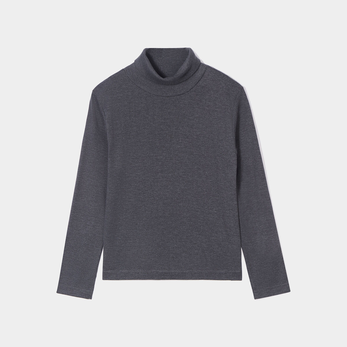T-shirt coton col roul&eacute; manches longues gris fonc&eacute; gar&ccedil;on