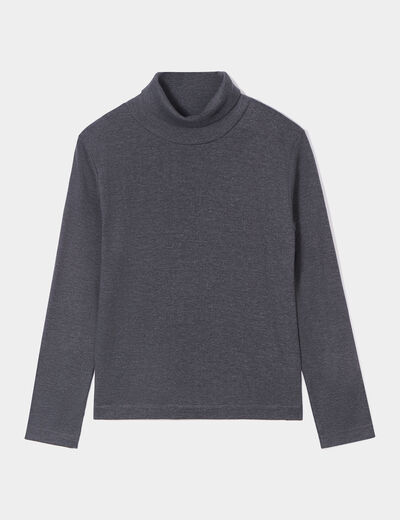 T-shirt coton col roul&eacute; manches longues gris fonc&eacute; gar&ccedil;on