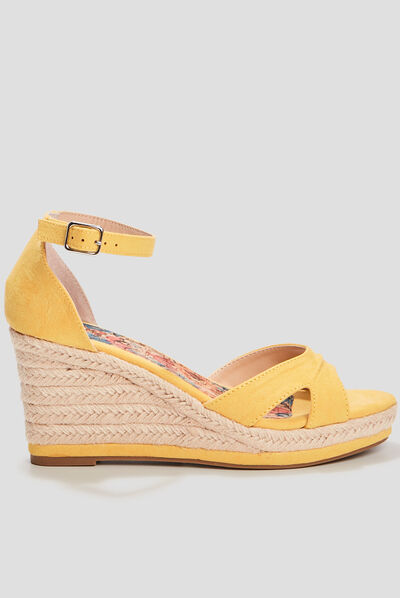 Sandales compensées jaune femme
