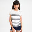 T-shirt manches courtes col rond coton ecru fille