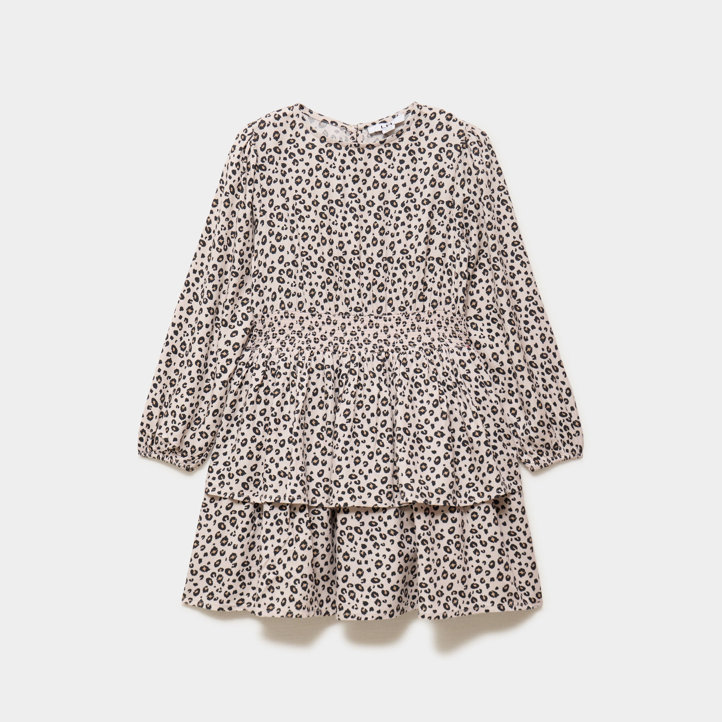 Robe courte patineuse à volants smockée sable fille LH