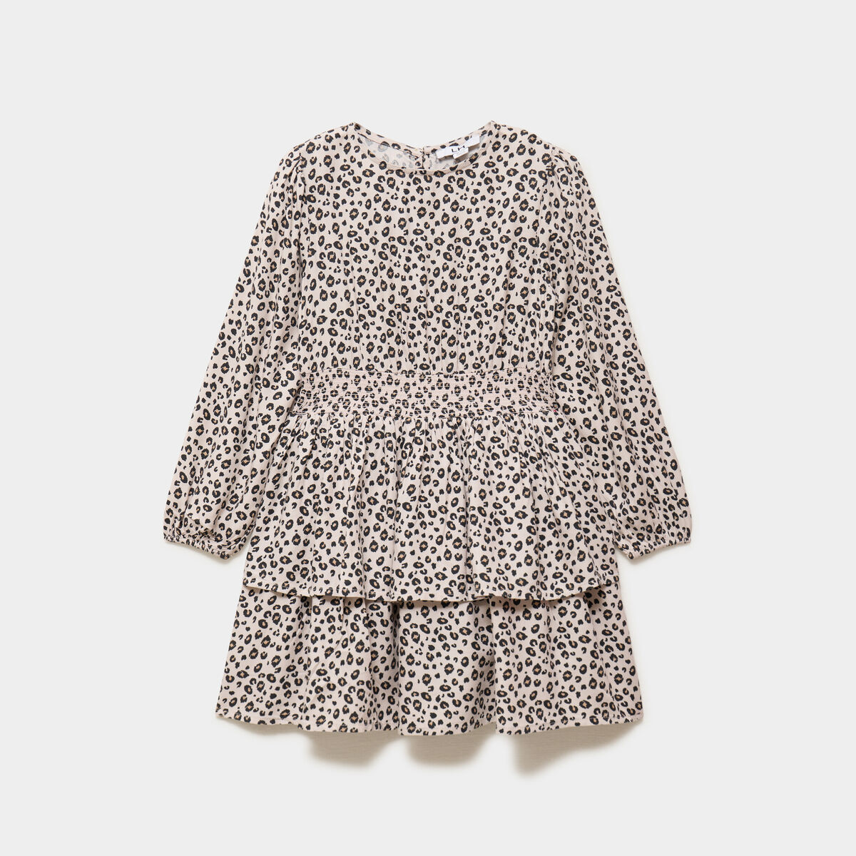Robe courte patineuse &agrave; volants smock&eacute;e sable fille