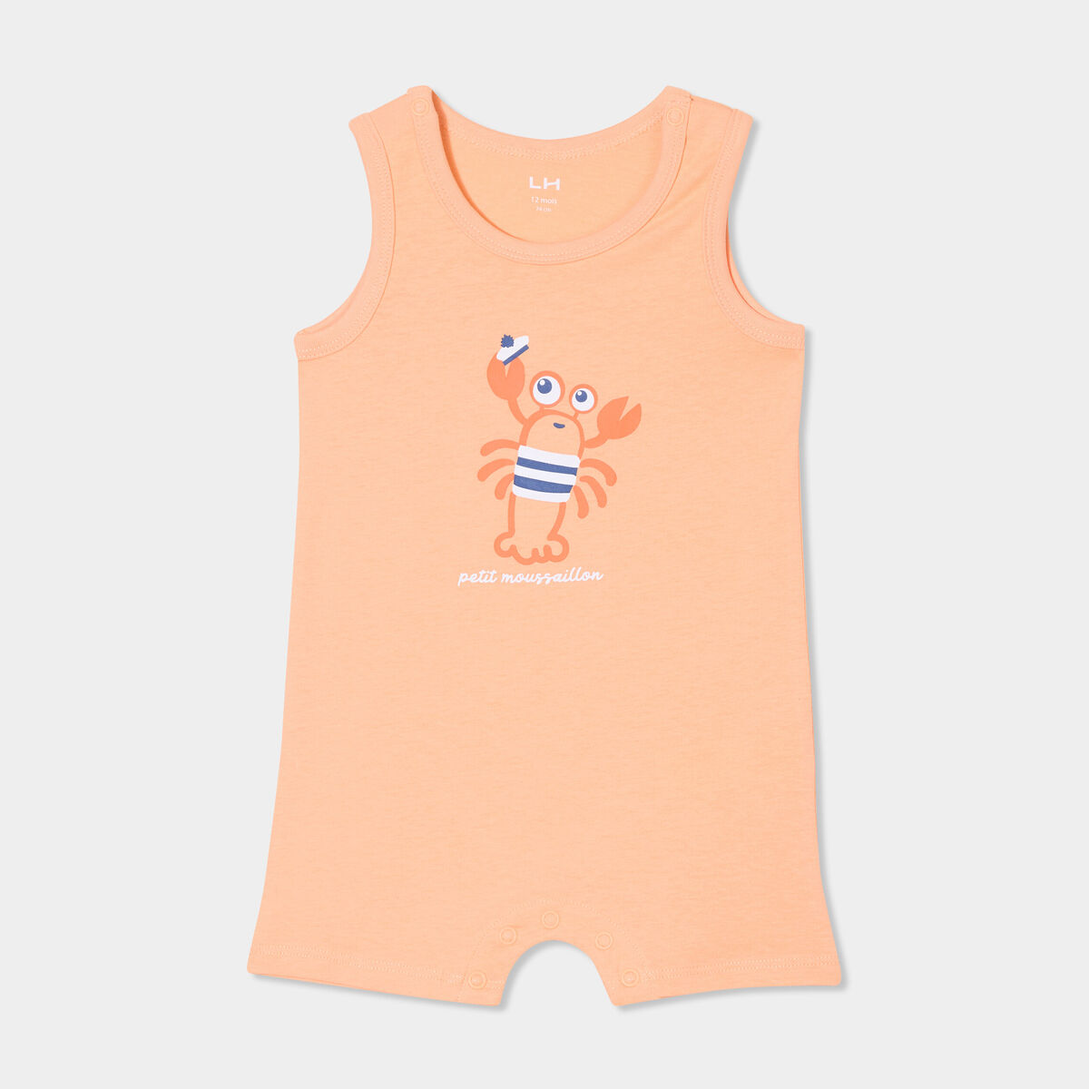Combinaison de plage coton sans manches rose saumon bébé garçon