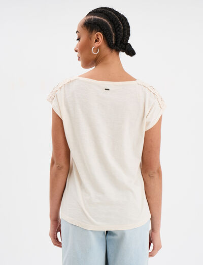 T-shirt épaules dentelle coton rose clair femme