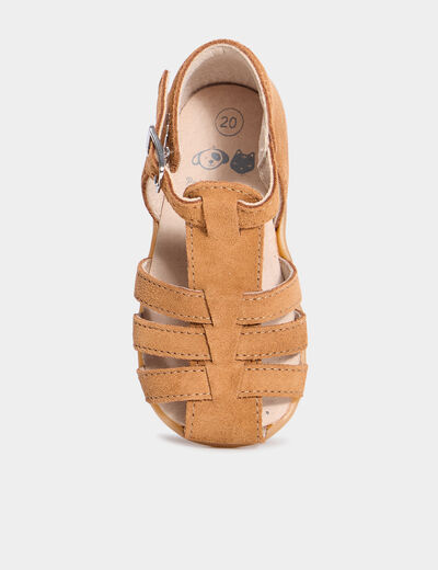 Sandales en cuir semelle souple camel b&eacute;b&eacute; gar&ccedil;on