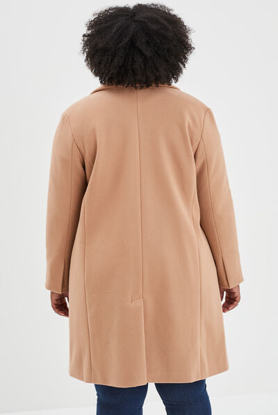 Manteau long boutonné marron clair femme grande taille