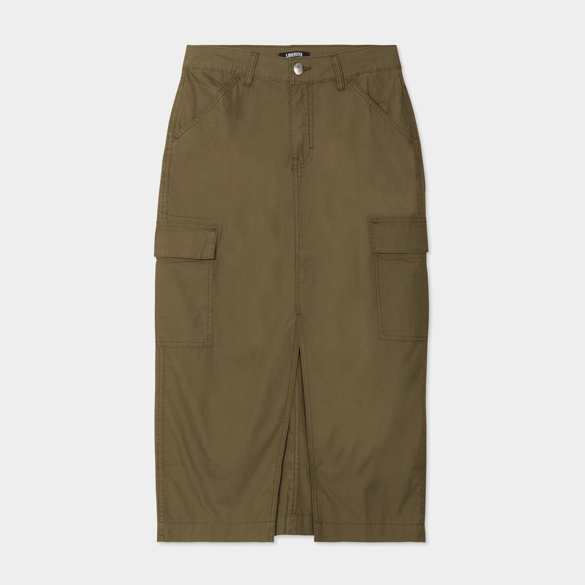 Jupe longue cargo coton vert kaki femme