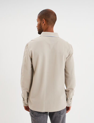 Polo piqu&eacute; droit manches longues coton gris clair homme