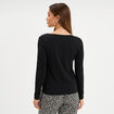 T-shirt col en V manches longues coton noir femme