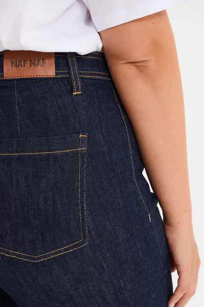 Jean large cropped poches plaqu&eacute;es denim brut femme grande taille