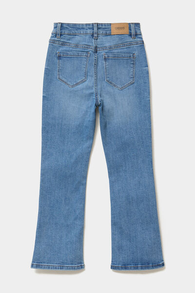Jean flare poches plaqu&eacute;es denim double stone fille