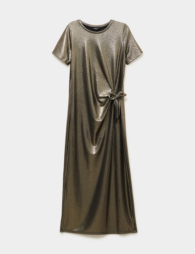 Robe longue d&eacute;tail noeud c&ocirc;t&eacute; jaune or femme