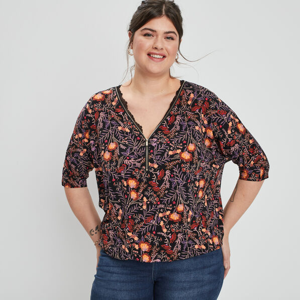 t shirt manches 34 noir femmegt T-shirt manches 3/4 noir femme grande taille