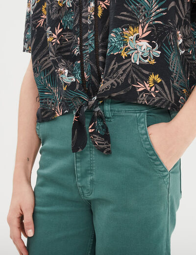 Blouse manches courtes détail noeud noir femme