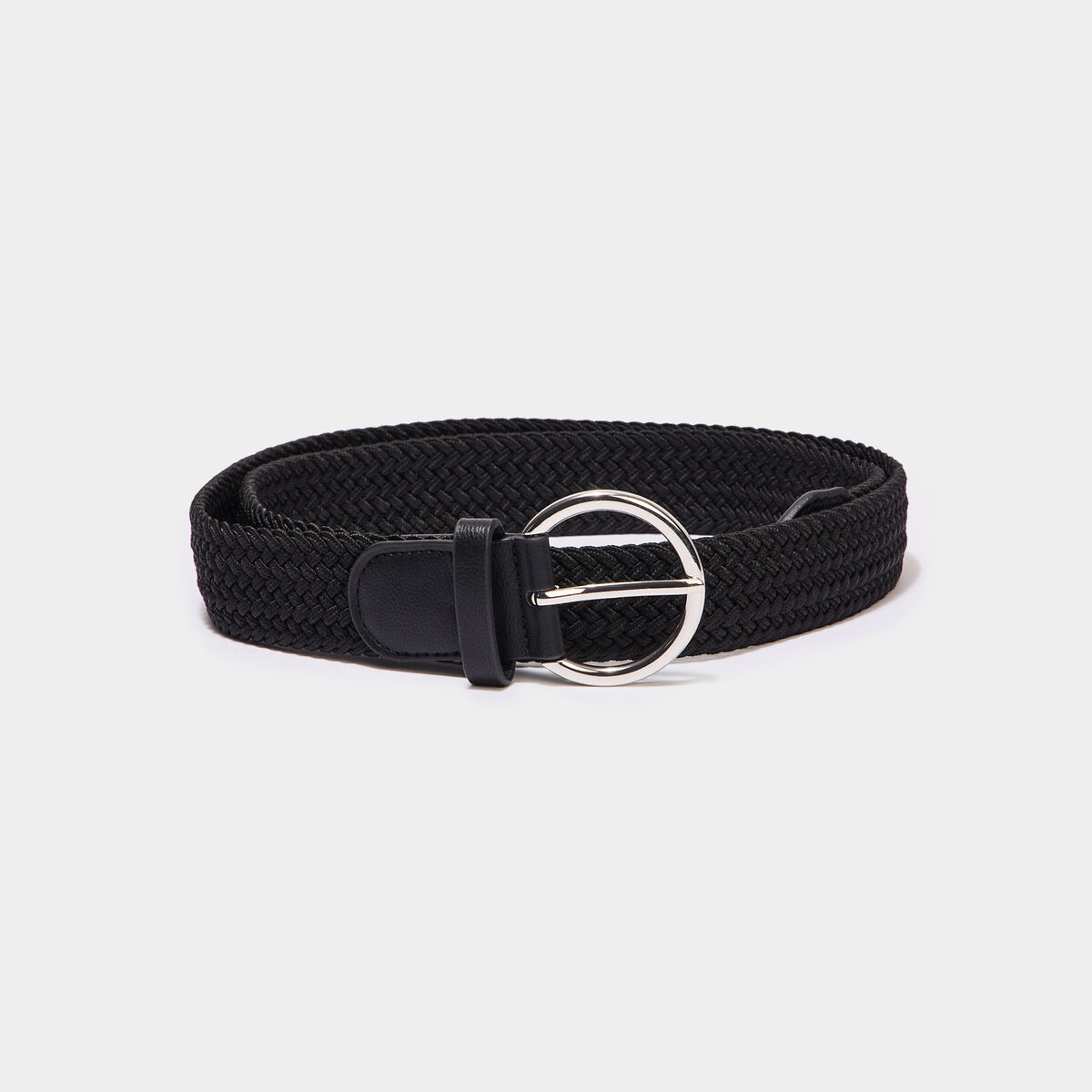 Ceinture tress&eacute;e avec boucle ronde noir femme