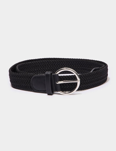 Ceinture tressée avec boucle ronde noir femme