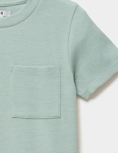 Ensemble pyjama short et t-shirt textur&eacute; vert pastel gar&ccedil;on