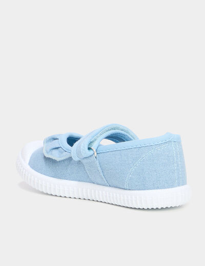Babies en toile &agrave; volants bout renforc&eacute; bleu fille