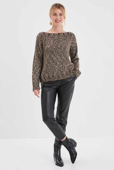 Pull manches longues vert kaki femme