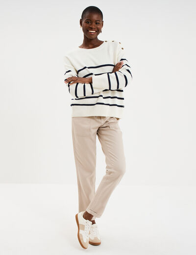 Pantalon mom taille &eacute;lastiqu&eacute;e beige femme