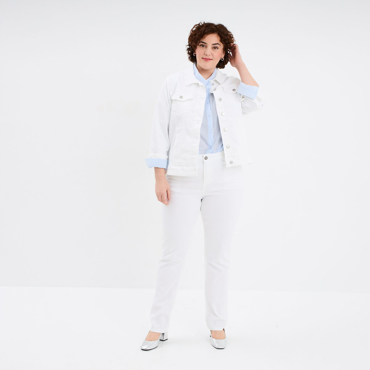 Chemise manches longues ajust&eacute;e coton blanc femme grande taille
