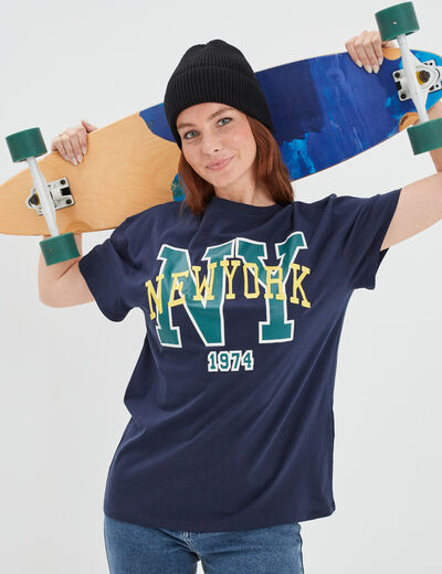 T-shirt manches courtes coton bleu marine femme