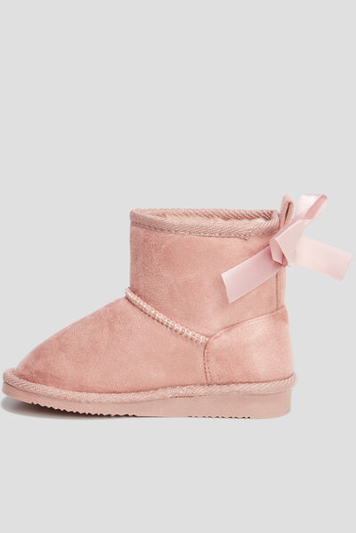 Bottines fourrées avec noeud rose fille