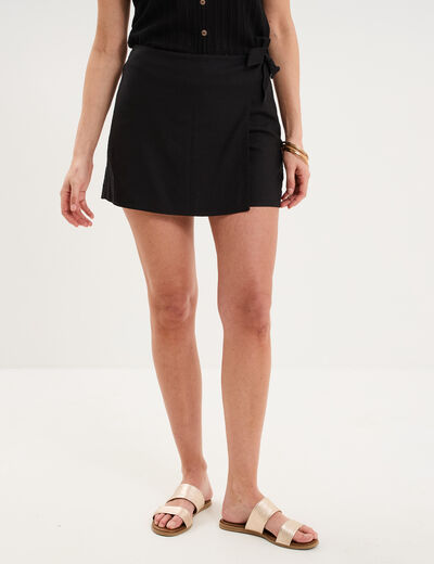 Jupe-short lin m&eacute;lang&eacute; noir femme