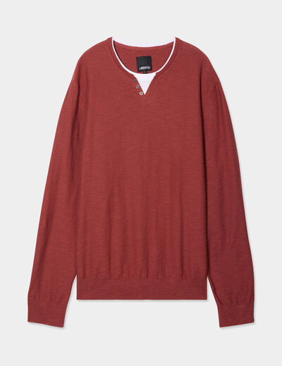 Pull col tunisien coton Liberto rouge foncé homme