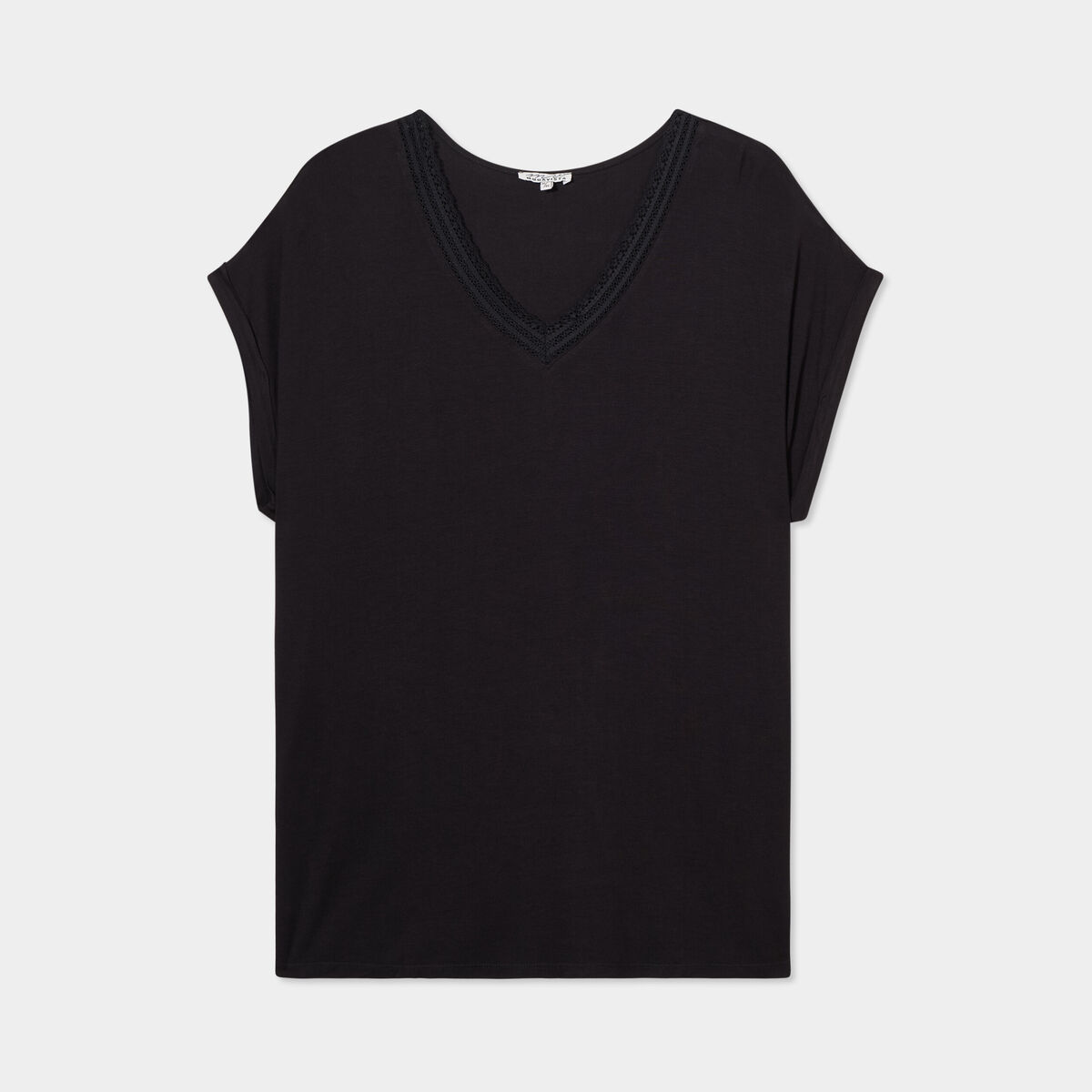 T-shirt col V dentelle noir femme grande taille