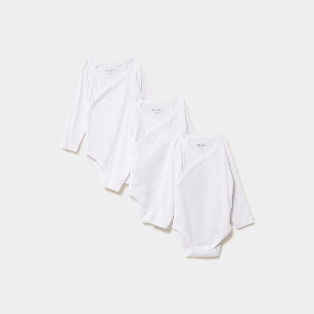 Lot 3 bodies crois&eacute;s manches longues blanc b&eacute;b&eacute;