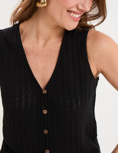 D&eacute;bardeur effet ajour&eacute; col en V noir femme