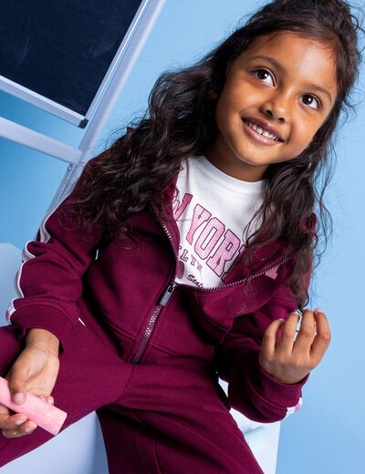 Sweat zippé à capuche bordeaux fille