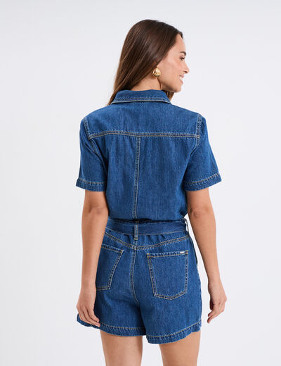 Combishort en jean ceinturée coton denim stone femme