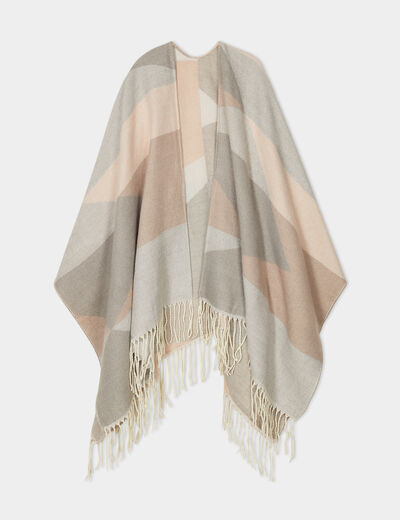 Poncho ample asymétrique à franges gris clair femme