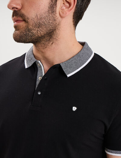 Polo slim manches courtes stretch noir homme