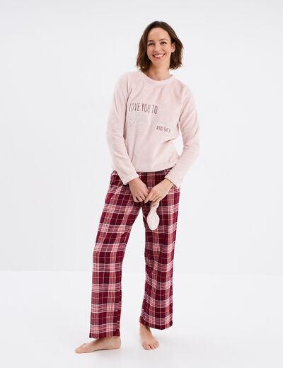 Ensemble pyjama effet polaire 3 pièces rose femme